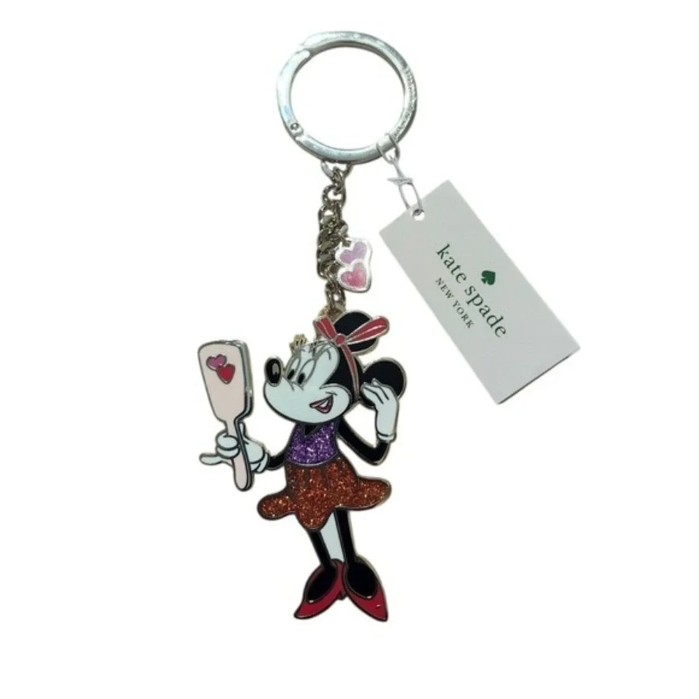 Disney x Kate Spade New York Minnie Mouse Bag Charm Keychain Mirror Glitter NWT